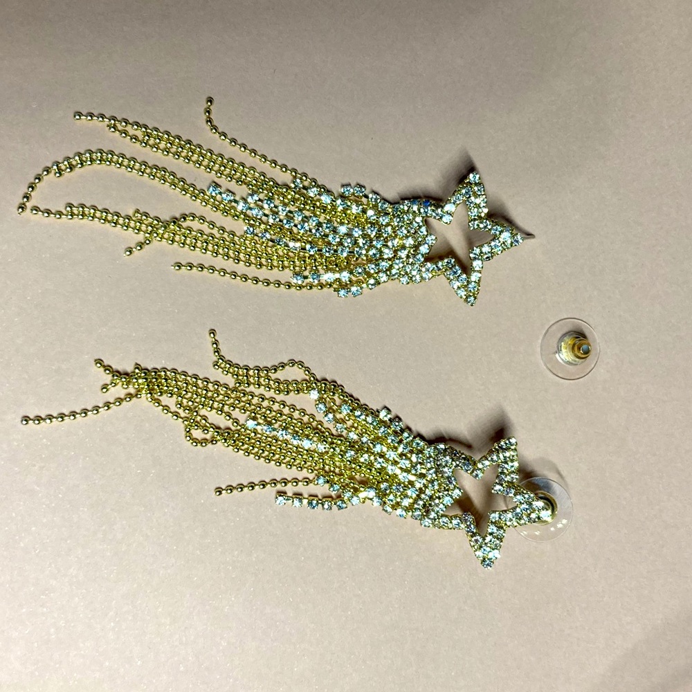 Rhinestone Star Gold Plated Earrings - Picture 4 of 4